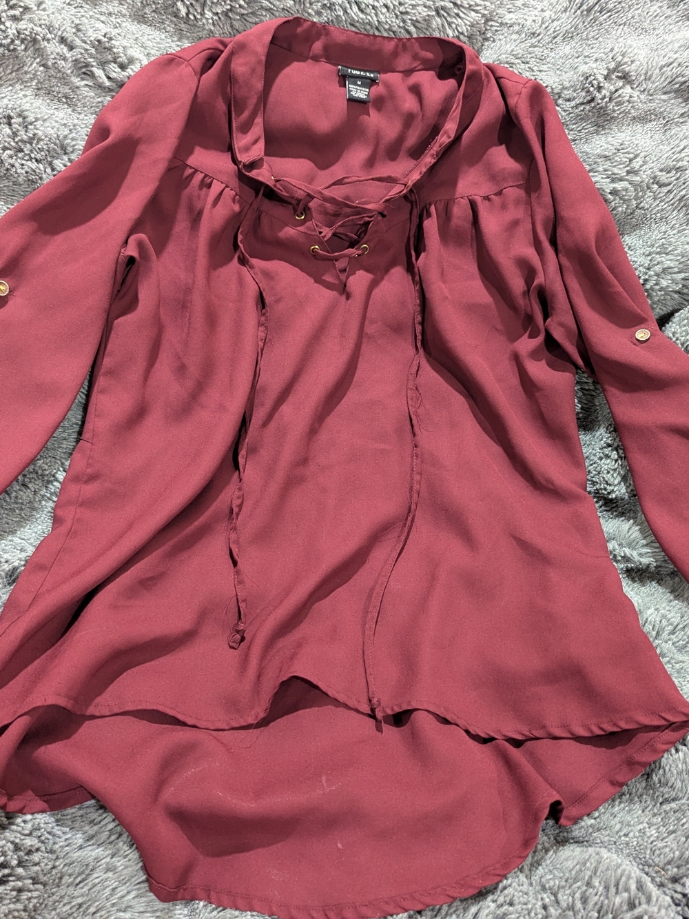 Rue21 Burgundy Lace-Up Long Sleeve Blouse - Size M